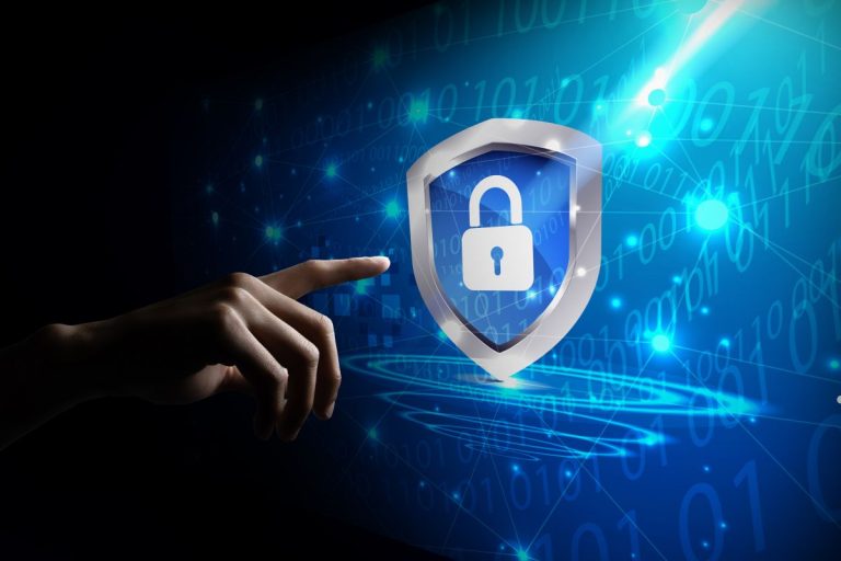 A hand points to a padlock on a digital background, symbolizing security and protection for homes in Houston.